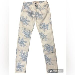 American Eagle Floral Blue on Creamy White Stretch Jegging Denim Jean Size 0